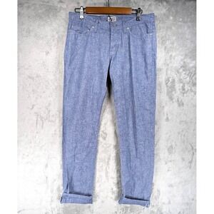 Naked Famous Selvedge Chambray Denim Mens Jeans Slim Straight 34x34 Blue Jay EUC